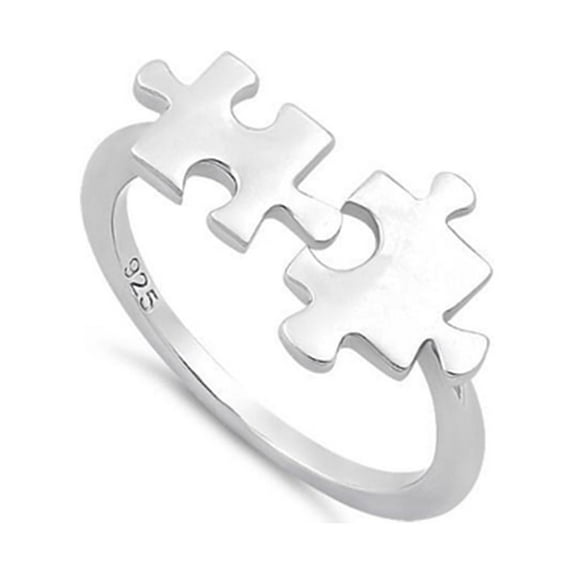 925 Sterling Silver Oxidized Platinum Plated Jigsaw Pieces Women Valentines Day Gifts Ring