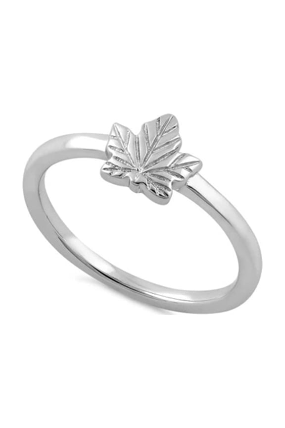 925 Sterling Silver Oxidized Platinum Plated Maple Leaf Women Valentines Day Gifts Ring