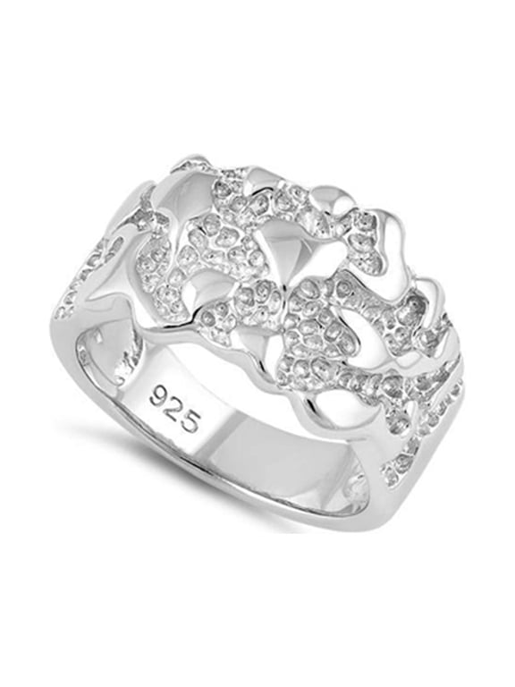 925 Sterling Silver Oxidized Platinum Plated Mens Unique Coral Design Women Valentines Day Gifts Ring