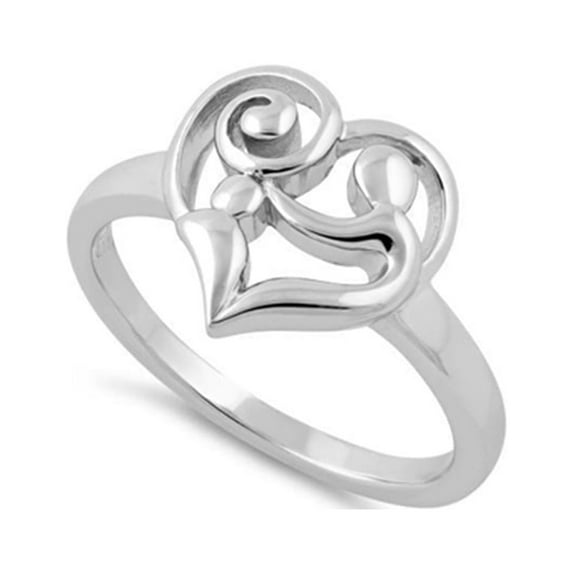 925 Sterling Silver Oxidized Platinum Plated Mom And Child Heart Women Valentines Day Gifts Ring