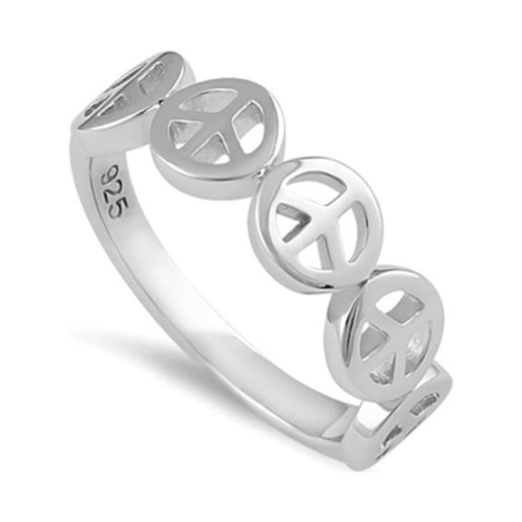 925 Sterling Silver Oxidized Platinum Plated Multiple Peace Sign Women Valentines Day Gifts Ring