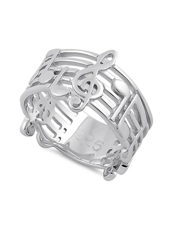 925 Sterling Silver Oxidized Platinum Plated Musical Notes Women Valentines Day Gifts Ring