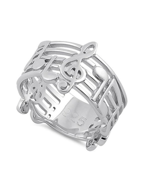 925 Sterling Silver Oxidized Platinum Plated Musical Notes Women Valentines Day Gifts Ring