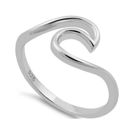 925 Sterling Silver Oxidized Platinum Plated Ocean Wave Women Valentines Day Gifts Ring