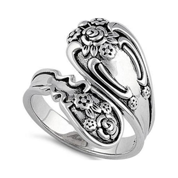 925 Sterling Silver Oxidized Platinum Plated Opposing Flower Blossoms Women Valentines Day Gifts Ring