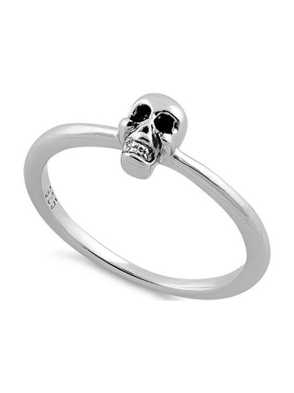 925 Sterling Silver Oxidized Platinum Plated Phantom Skull Women Valentines Day Gifts Ring