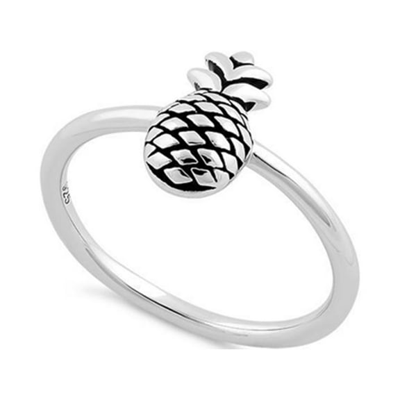 925 Sterling Silver Oxidized Platinum Plated Pineapple Women Valentines Day Gifts Ring