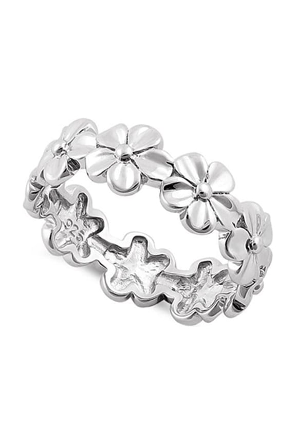 925 Sterling Silver Oxidized Platinum Plated Plumeria Eternity Women Valentines Day Gifts Ring