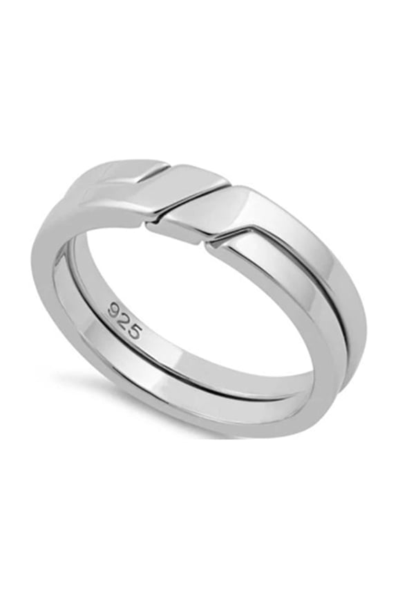 925 Sterling Silver Oxidized Platinum Plated Puzzle Band Women Valentines Day Gifts Ring