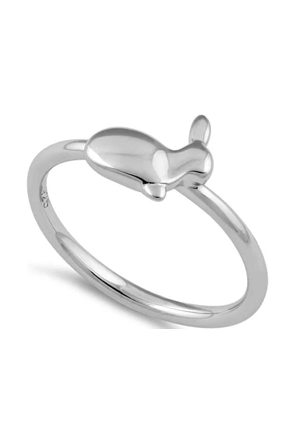 925 Sterling Silver Oxidized Platinum Plated Rabbit Women Valentines Day Gifts Ring