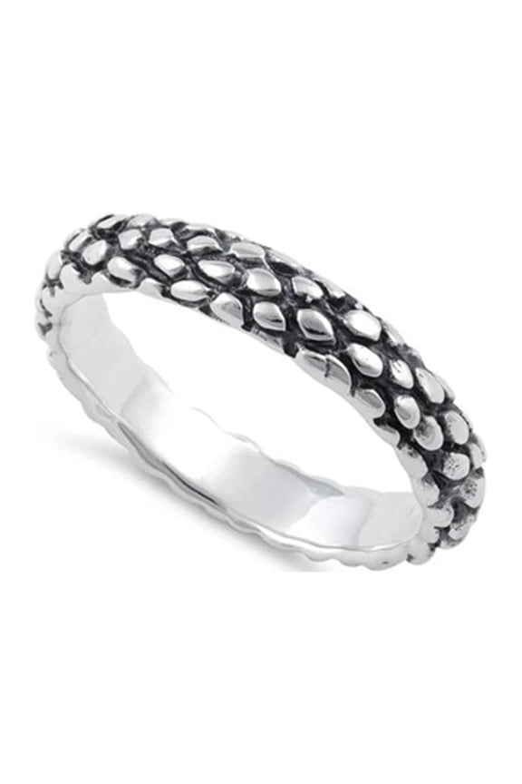 925 Sterling Silver Oxidized Platinum Plated Reptile Skin Band Women Wedding Ring