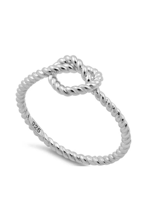925 Sterling Silver Oxidized Platinum Plated Rope Heart Knot Shape Women Valentines Day Gifts Ring