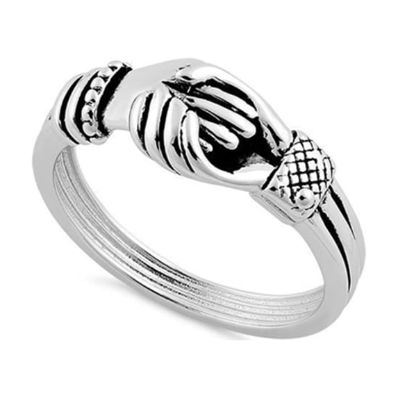 925 Sterling Silver Oxidized Platinum Plated Shake hands Women Valentines Day Gifts Ring