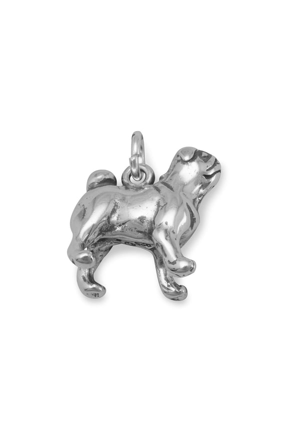 .925 Sterling Silver Oxidized Pug Dog Charm