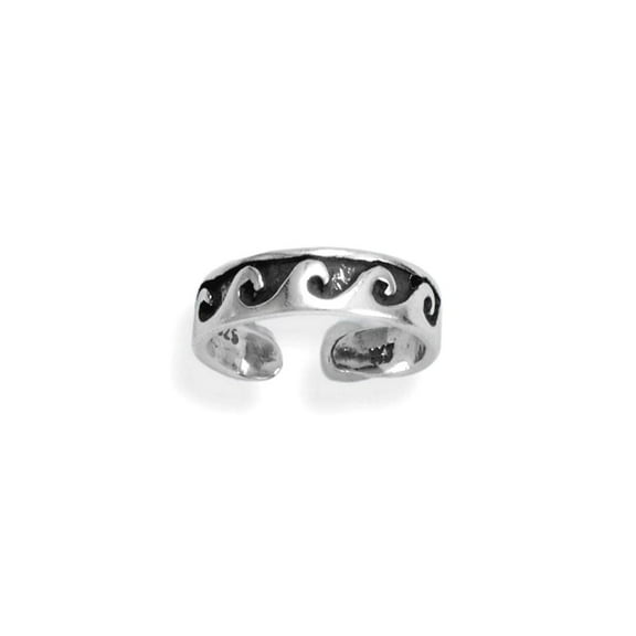 925 Sterling Silver Oxidized Thin Waves toe ring Adjustable Wave Design is 4.3mm Wide Summer toe ring for Women