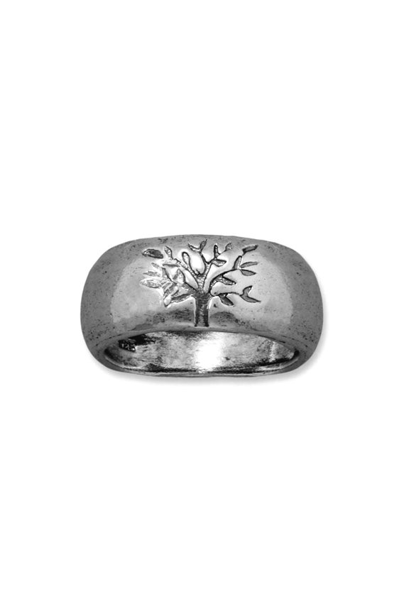 925 Sterling Silver Oxidized Tree of Life Ring Band 9mm Wide Size 9 Ring for Women and Men