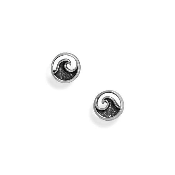 925 Sterling Silver Oxidized Wave Outline Stud Earrings 8.3mm Across Earring Posts Stainless Steel Stud Earring for Wome