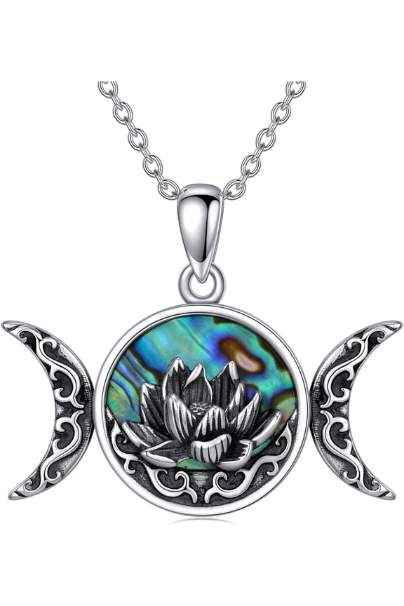 925 Sterling Silver Pagan Wiccan Necklace Pentagram/Pentacle/Triple Moon/Hamsa/Sun Moon Pendant Necklace Nordic Viking Jewelry Gifts for Women Men