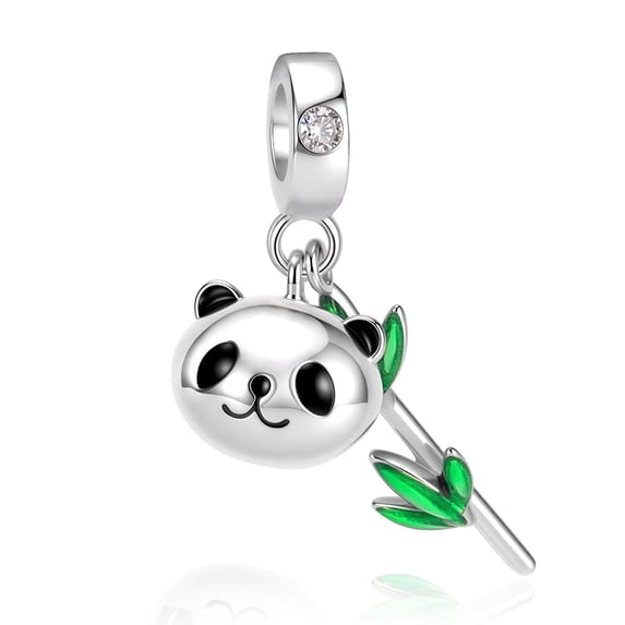 925 Sterling Silver Panda & Bamboo Dangle Charm For Bracelets & Bangle Pendant Jewelry