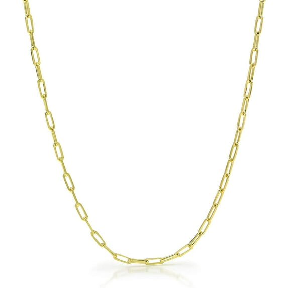 925 Sterling Silver Paper Clip 2.5mm Yellow Gold Plated High Polish Solid Cable Link Mens Womens Necklace, Bracelet, & Anklet Chain, Giorgio Bergamo 36
