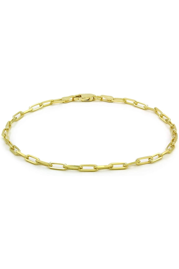 925 Sterling Silver Paper Clip 2.5mm Yellow Gold Plated High Polish Solid Cable Link Mens Womens Necklace, Bracelet, & Anklet Chain, Giorgio Bergamo 9.5