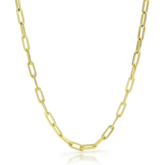 925 Sterling Silver Paper Clip 3.5mm Yellow Gold Plated High Polish Solid Cable Link Mens Womens Necklace, Bracelet, & Anklet Chain, Giorgio Bergamo 16