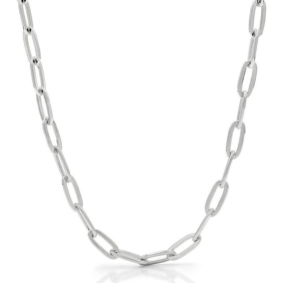 925 Sterling Silver Paper Clip 5.5mm Rhodium Plated High Polish Solid Cable Link Mens Womens Necklace, Bracelet, & Anklet Chain, Giorgio Bergamo 18