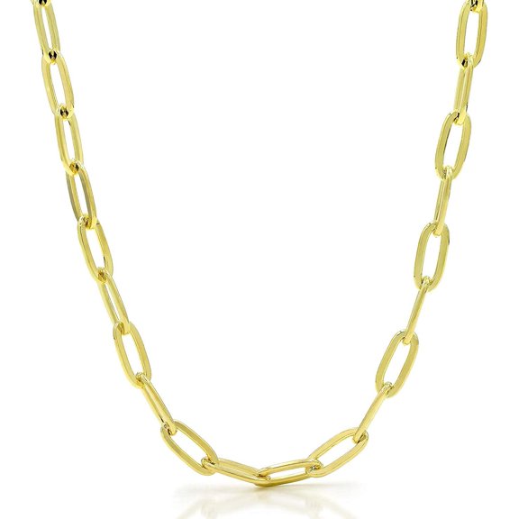 925 Sterling Silver Paper Clip 5.5mm Yellow Gold Plated High Polish Solid Cable Link Mens Womens Necklace, Bracelet, & Anklet Chain, Giorgio Bergamo 22