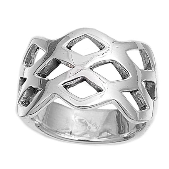 925 Sterling Silver Paragon Shape Patterns Fashion Ring Size 9