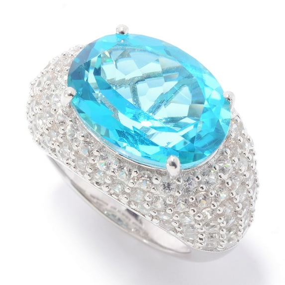 925 Sterling Silver Paraiba Blue Quartz, White Natural Zircon Ring
