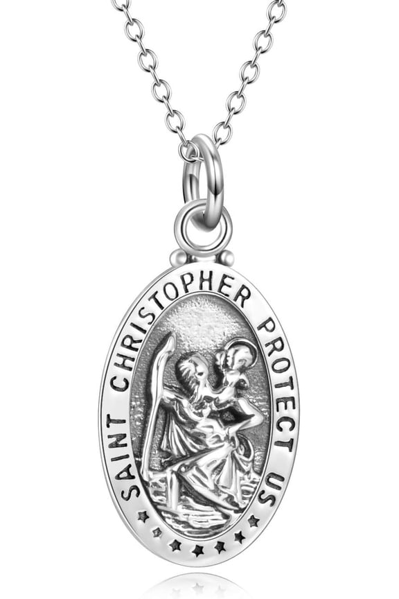925 Sterling Silver Patron Saint Medal Necklace Amulet Necklace Protection Jewelry for Women and Men(with Gift Box)