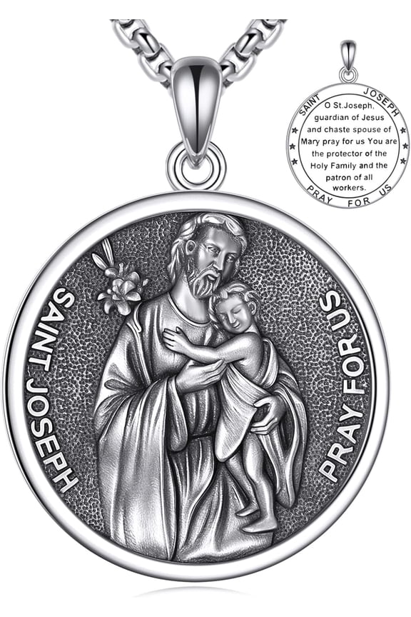 925 Sterling Silver Patron Saint Medal Necklace Amulet Pendant with 22+2 Inches Chain Protection Jewelry Gift for Men and Women(with Gift Box)