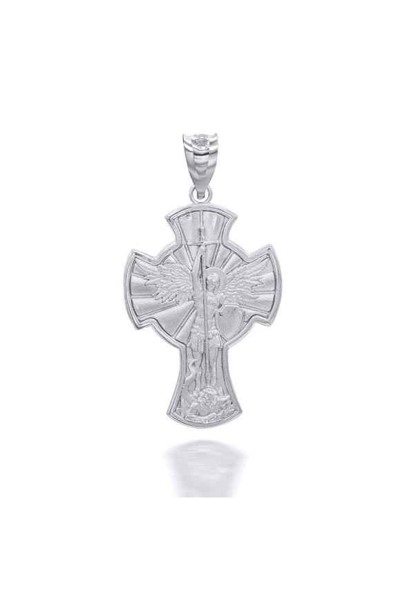 .925 Sterling Silver Patron Saint Michael Archangel Cross Pendant Necklace(Pendant)