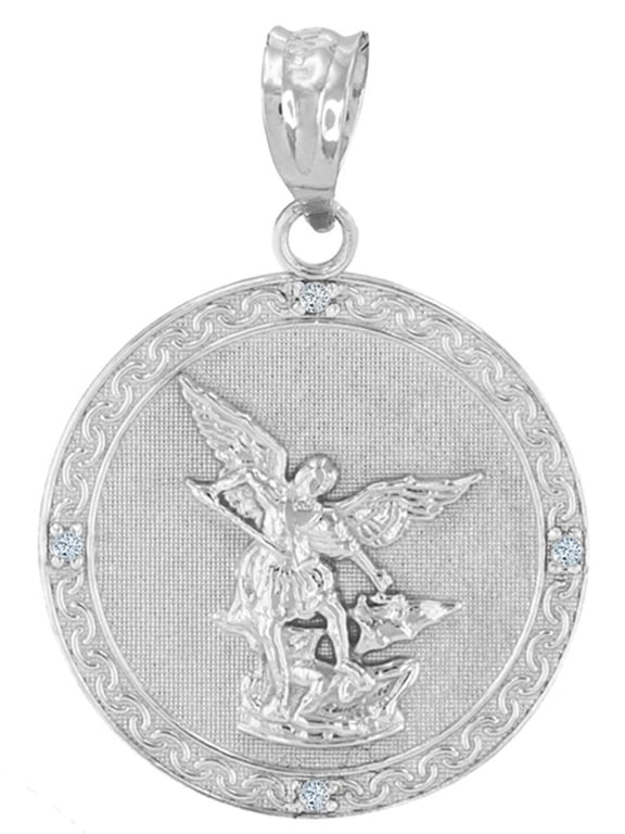 .925 Sterling Silver Patron Saint Michael Archangel Cubic Zirconia Medallion Pendant Necklace (Pendant Only)