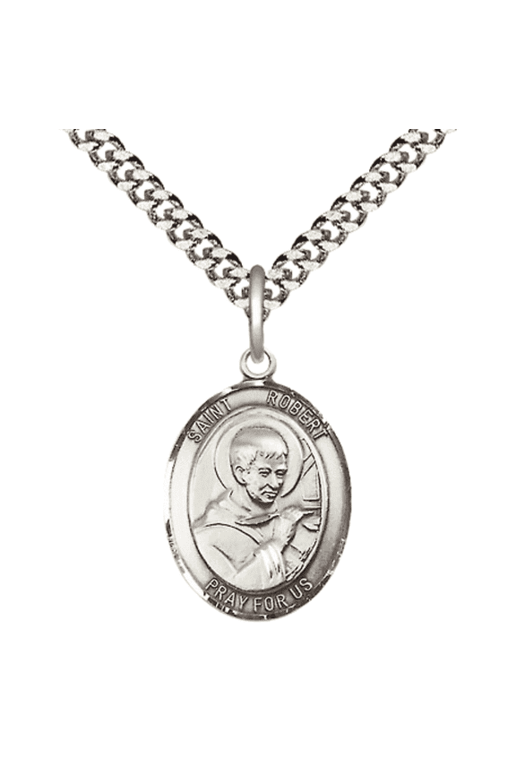 .925 Sterling Silver Patron Saint St. Robert Bellarmine Medal Pendant with 24" Rhodium Plated Heavy Curb Chain Catholic Religious Necklace - Made in USA,Deluxe Velvet Gift Box