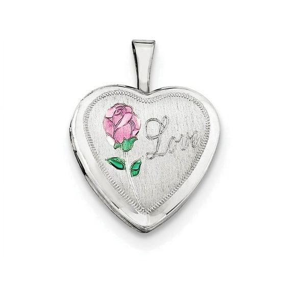 FJC Finejewelers Sterling Silver 16mm Enameled and D/c Love Heart Locket Necklace
