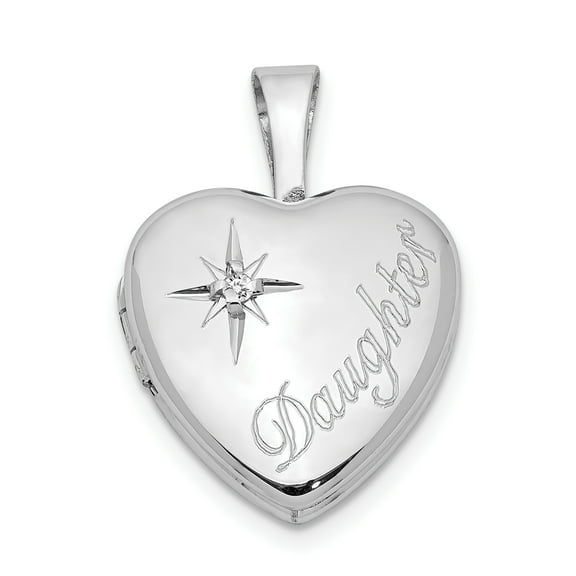Sterling Silver Rhodium-plated & Diamond Daughter 12mm Heart Locket QLS531