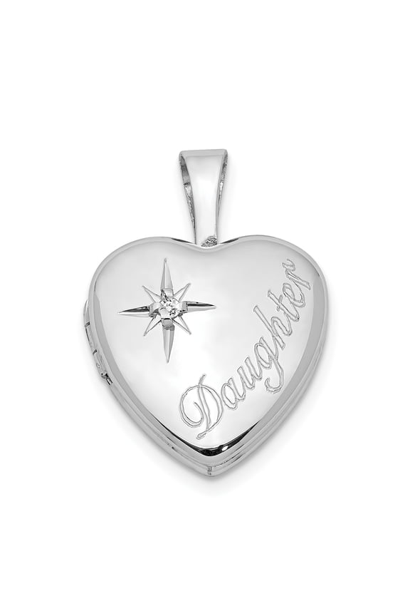 Sterling Silver Rhodium-plated & Diamond Daughter 12mm Heart Locket QLS531
