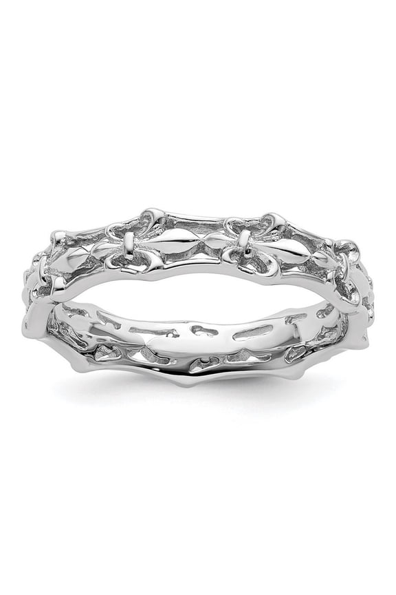 925 Sterling Silver Patterned Polished Fleur De Lis Stackable Ring Size 8 - Stackable Ring for Women