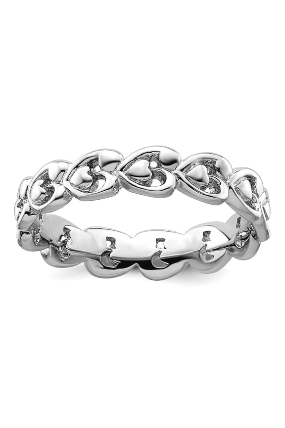 925 Sterling Silver Patterned Polished Love Heart Stackable Ring Size 6 Stackable Ring for Women