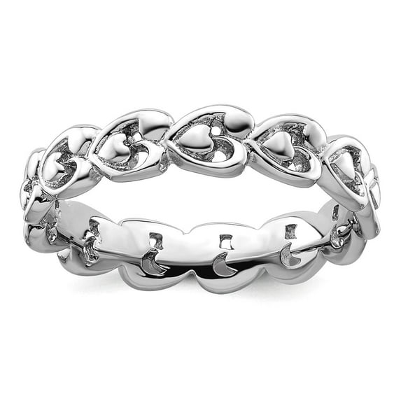 925 Sterling Silver Patterned Polished Love Heart Stackable Ring Size 8 Stackable Ring for Women