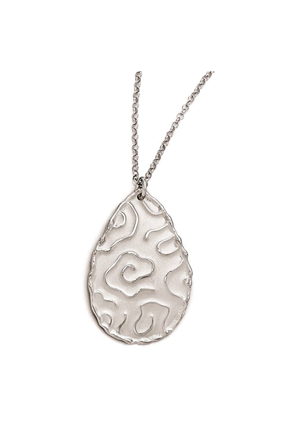 925 Sterling Silver Patterned Polished and satin Rhodium Plated Satin-finish Necklace 17 Inch Pendant Necklace for Women