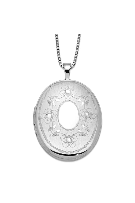 925 Sterling Silver Patterned Spring-Ring Not engraveable Polished and satin 20mm Oval with Flowers Oval Locket Locket N