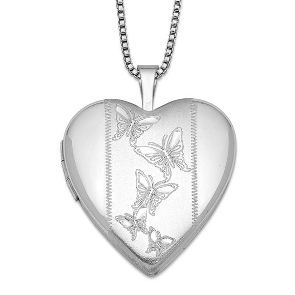 925 Sterling Silver Patterned Spring-Ring Not engraveable Polished and satin 20mm with Butterflies Love Heart Locket Loc
