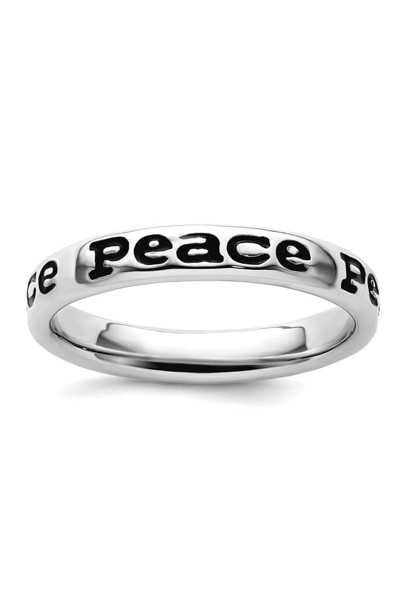 925 Sterling Silver Patterned Stackable Polished Enameled Peace Ring Size 8 Stackable Ring for Women