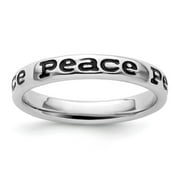 JEWELRYWEB 925 Sterling Silver Patterned Stackable Expressions Polished Enameled Peace Ring Size 9 - Statement Ring for Women