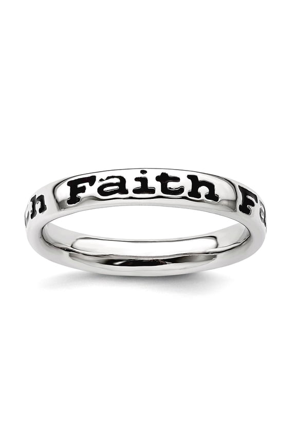 925 Sterling Silver Patterned Stackable Polished Enameled Faith Ring Size 9 Stackable Ring for Women