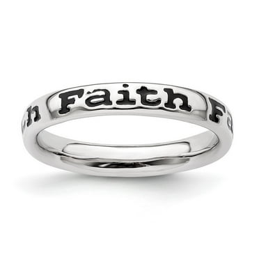 925 Sterling Silver Patterned Stackable Polished Enameled Faith Ring Size 9-Stackable-Ring for Women