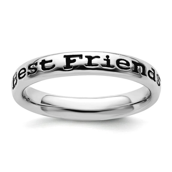 925 Sterling Silver Patterned Stackable Polished Enameled Friends Ring Size 10 Stackable Ring for Women