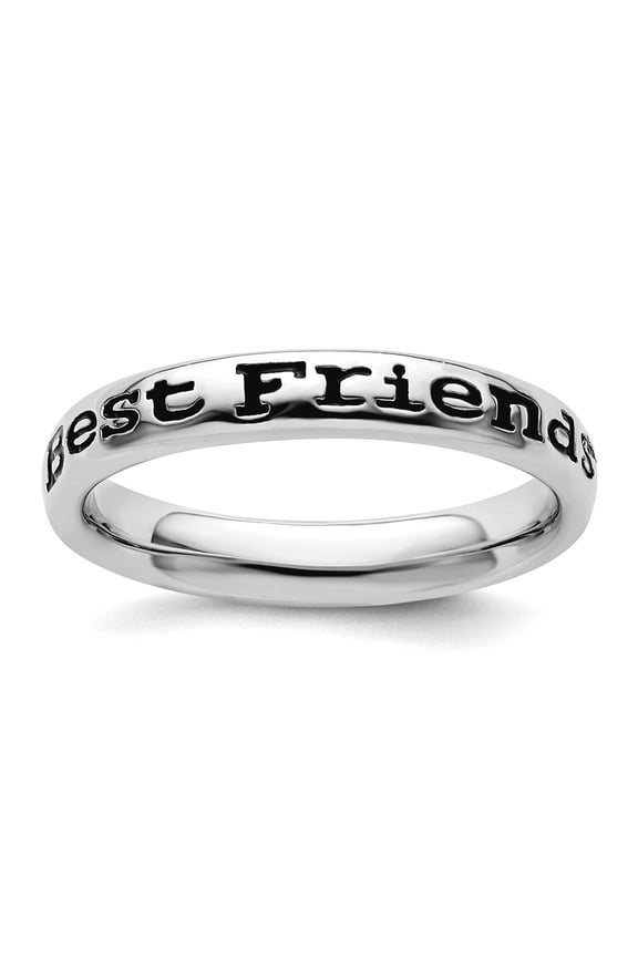 925 Sterling Silver Patterned Stackable Polished Enameled Friends Ring Size 10 Stackable Ring for Women
